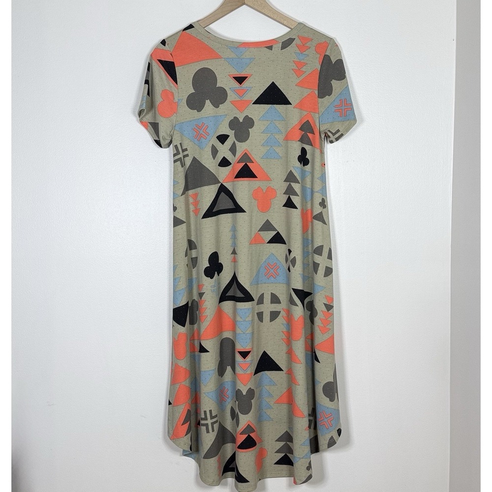 LuLaRoe Disney Womens Carly Midi Dress S Tan Geometric Hi Low Mickey Mouse - Picture 3 of 9